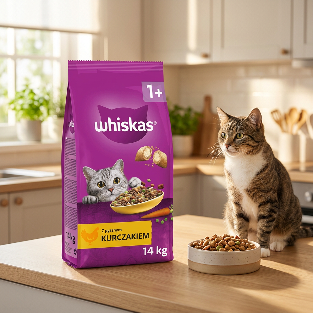 Whiskas Adult sucha karma dla dorosłych kotów 14 kg z tauryną i witaminą E – kurczak