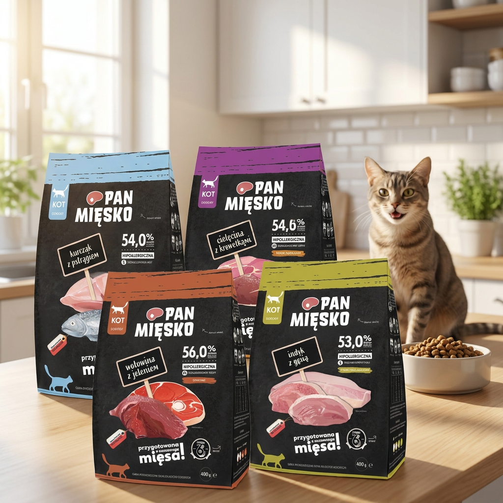 Pan Mięsko sucha karma dla kota dorosłego 5 x 400 g – zestaw mix smaków
