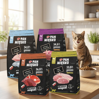 Pan Mięsko sucha karma dla kota dorosłego 5 x 400 g – zestaw mix smaków