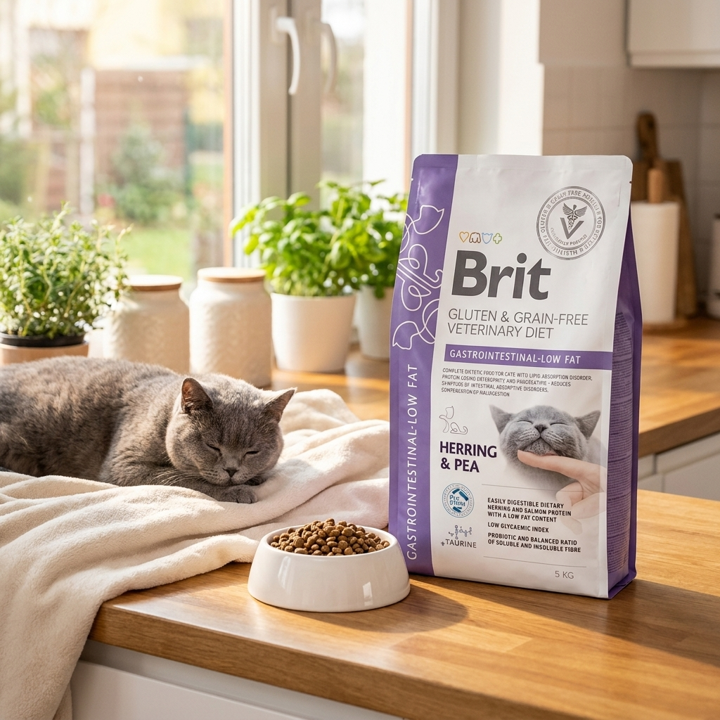 Brit Veterinary Diets sucha karma dla kota 5 kg Gastrointestinal Low Fat bez zbóż – śledź