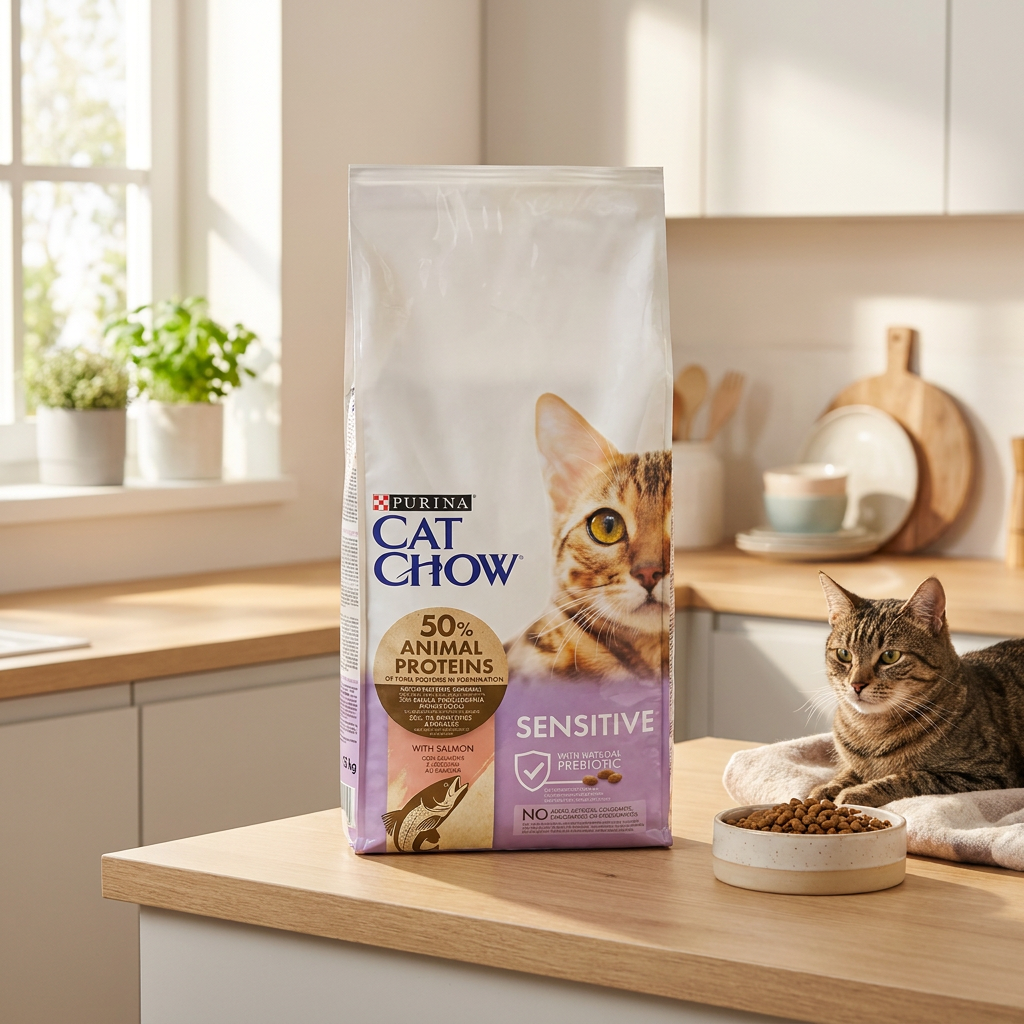 Cat Chow Sensitive sucha karma dla kotów z łososiem 15 kg – dla dorosłych kotów wrażliwych
