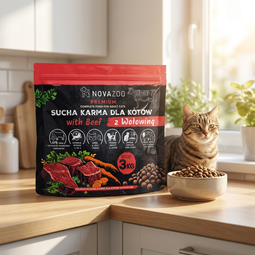 Novazoo Premium sucha karma dla kota 3 kg z wołowiną – 61% mięsa, dla dorosłych kotów