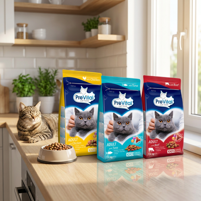 Prevital sucha karma dla kota dorosłego zestaw 3 x 1,4 kg – kurczak, wołowina, tuńczyk