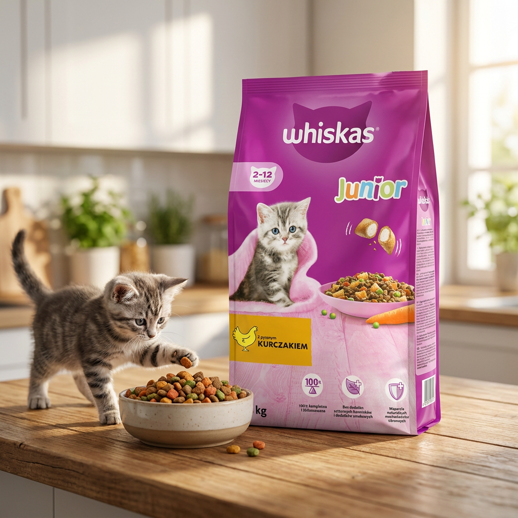 Whiskas Junior sucha karma dla kociąt z kurczakiem 14 kg – pełnoporcjowa, z tauryną