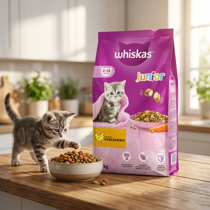 Whiskas Junior sucha karma dla kociąt z kurczakiem 14 kg – pełnoporcjowa, z tauryną