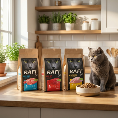 Rafi Cat karma sucha dla kota dorosłego 3 x 1,5 kg – mix smaków: wołowina, kurczak, jagnięcina