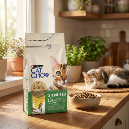 Cat Chow Sterilised sucha karma dla kota 1,5 kg z prebiotykiem dla kotów sterylizowanych – kurczak