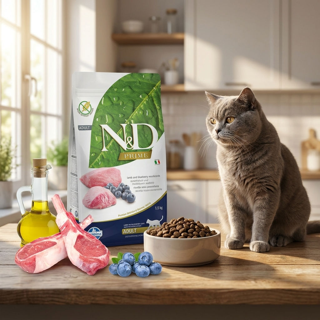 Farmina N&D Prime sucha karma dla kota bez zbóż 1,5 kg – jagnięcina z borówką