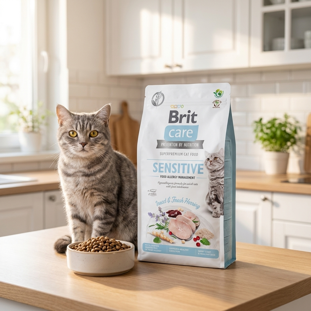 Brit Care karma sucha dla kota Sensitive 7 kg – bezzbożowa, owady i śledź, dla alergików