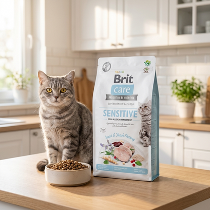 Brit Care karma sucha dla kota Sensitive 7 kg – bezzbożowa, owady i śledź, dla alergików