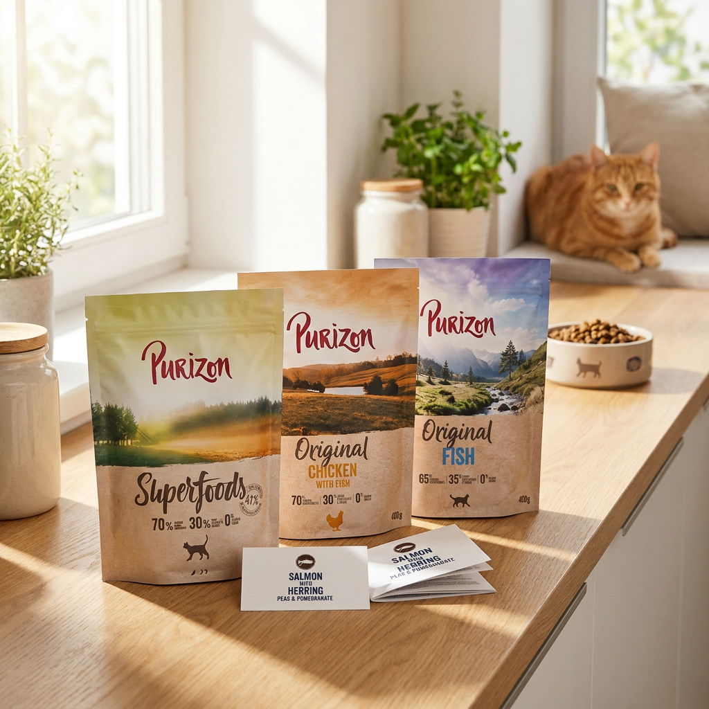 Purizon sucha karma dla kota bez zbóż 3 x 400 g – zestaw trzech smaków, dorosłe koty