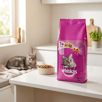 Whiskas Adult sucha karma dla kota z wołowiną 14 kg – z pasztecikami, dla kotów dorosłych