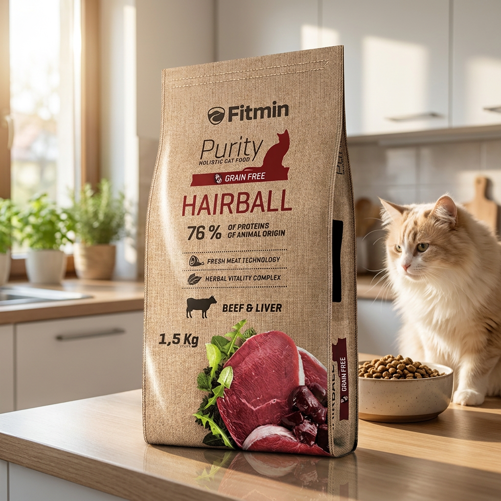 Fitmin Purity Cat Hairball sucha karma dla kota 1,5 kg bezzbożowa, odkłaczająca – wołowina