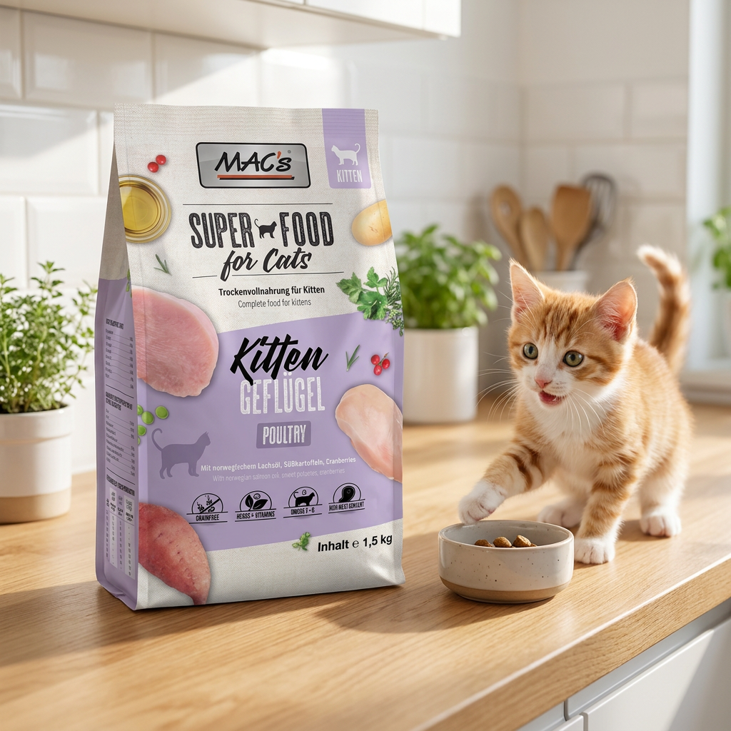 Mac's Sucha karma dla kociąt 1,5 kg bezzbożowa z drobiem i żurawiną – kitten