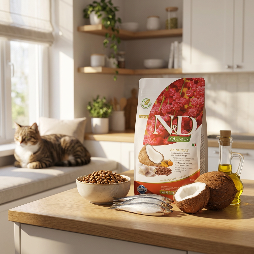 Farmina N&D Quinoa sucha karma dla kota 1,5 kg bezzbożowa, skóra i sierść – śledź