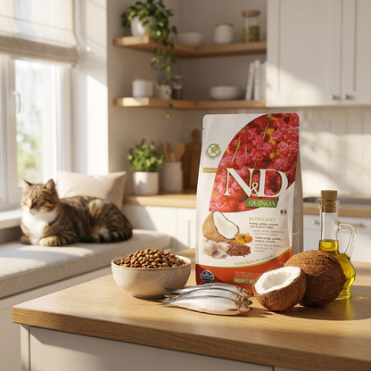 Farmina N&D Quinoa sucha karma dla kota 1,5 kg bezzbożowa, skóra i sierść – śledź