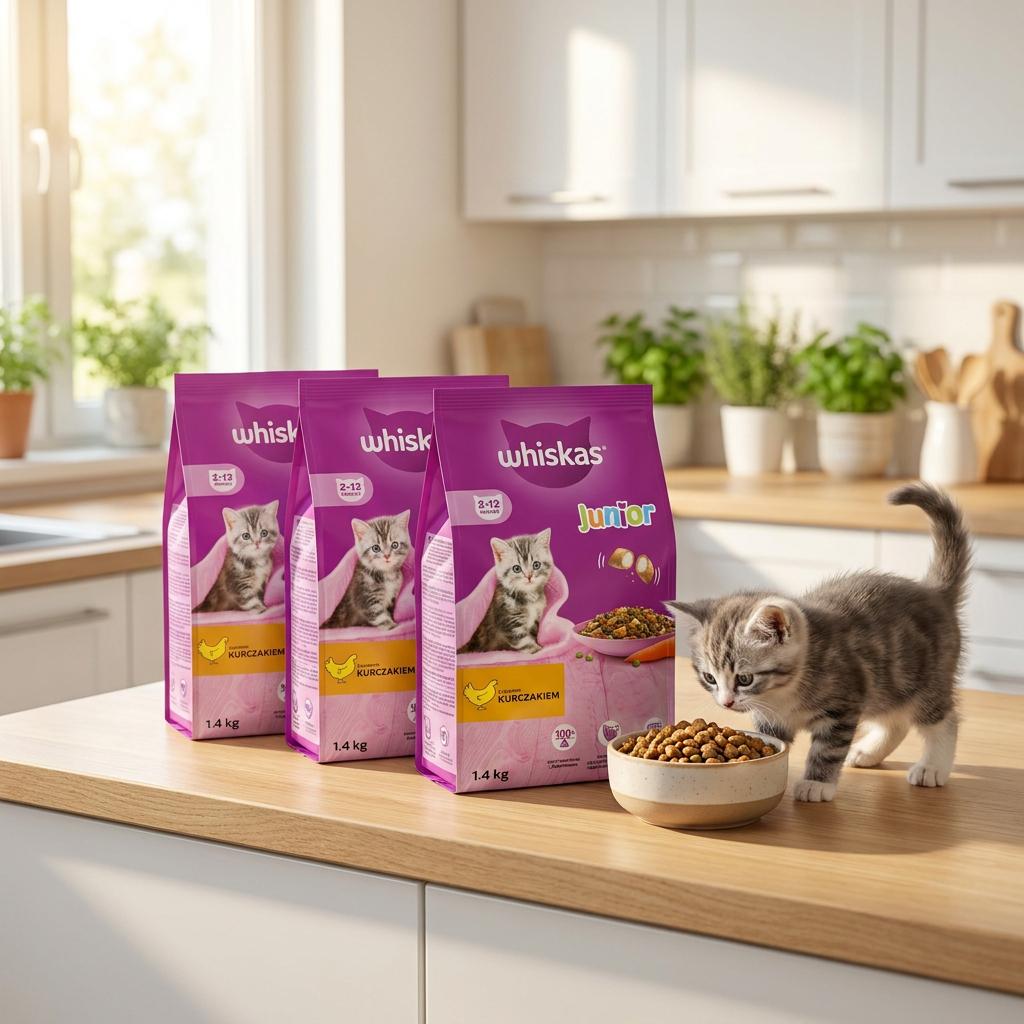Whiskas Junior sucha karma dla kociąt 4,2 kg (3 x 1,4 kg) pełnoporcjowa – kurczak