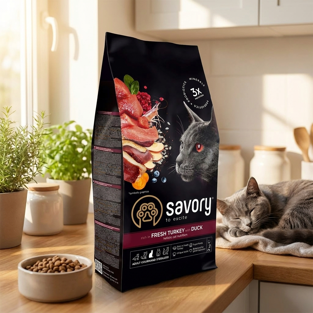 Savory sucha karma dla kota sterylizowanego 2 kg – świeży indyk z kaczką, Adult