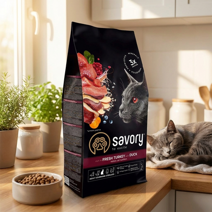 Savory sucha karma dla kota sterylizowanego 2 kg – świeży indyk z kaczką, Adult