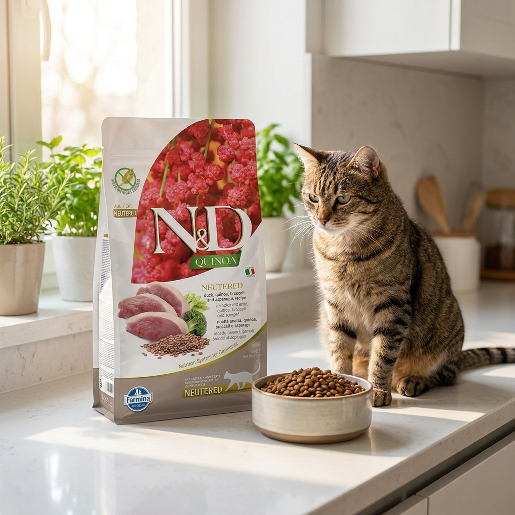 Farmina N&D Quinoa sucha karma dla kota sterylizowanego 1,5 kg bezzbożowa – kaczka