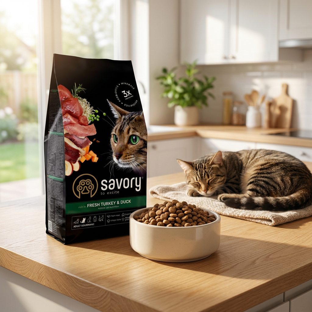 Savory karma sucha dla kota dorosłego z indykiem i kaczką 2 kg – dla sterylizowanych