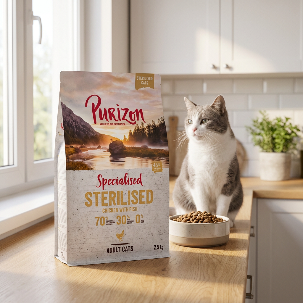Purizon Adult Sterilised sucha karma dla kota 2,5 kg bezzbożowa – kurczak i ryba