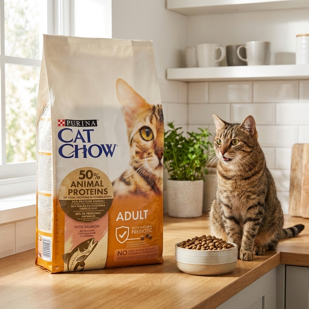Cat Chow Adult sucha karma dla kota z łososiem 15 kg – z prebiotykiem, koty dorosłe