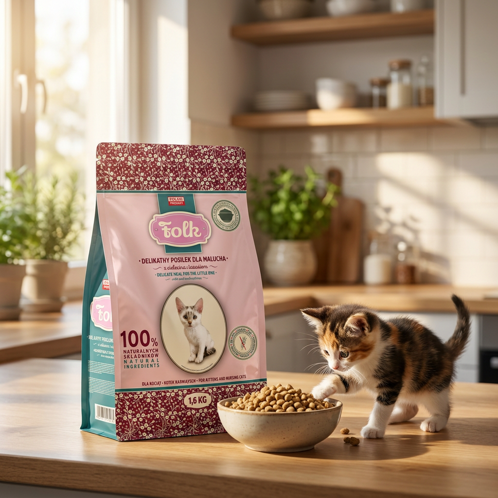Folk karma sucha dla kociąt bezzbożowa 1,6 kg z prebiotykami – cielęcina i łosoś