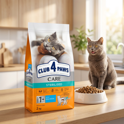 Club 4 Paws sucha karma dla kotów sterylizowanych 2 kg – pełnoporcjowa, z łososiem