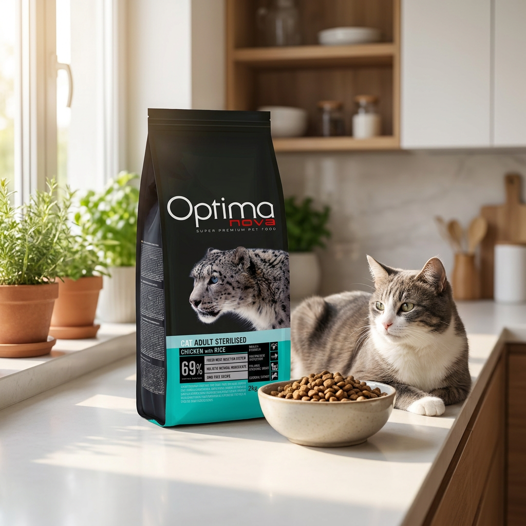 Optimanova sucha karma dla kotów sterylizowanych 2 kg – bezzbożowa, kurczak z ryżem