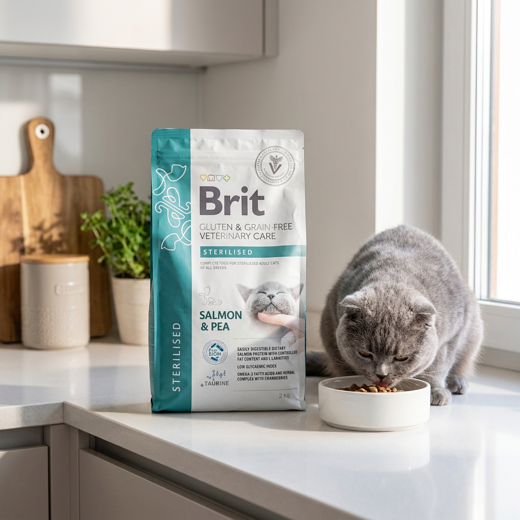 Brit Care sucha karma dla kota sterylizowanego 2 kg bez zbóż, hipoalergiczna – łosoś