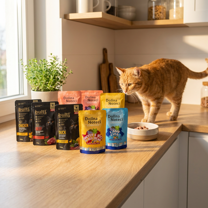 Zestaw mokrej karmy dla kota 12 szt. – Dolina Noteci Superfood 85 g i Bulti 100 g