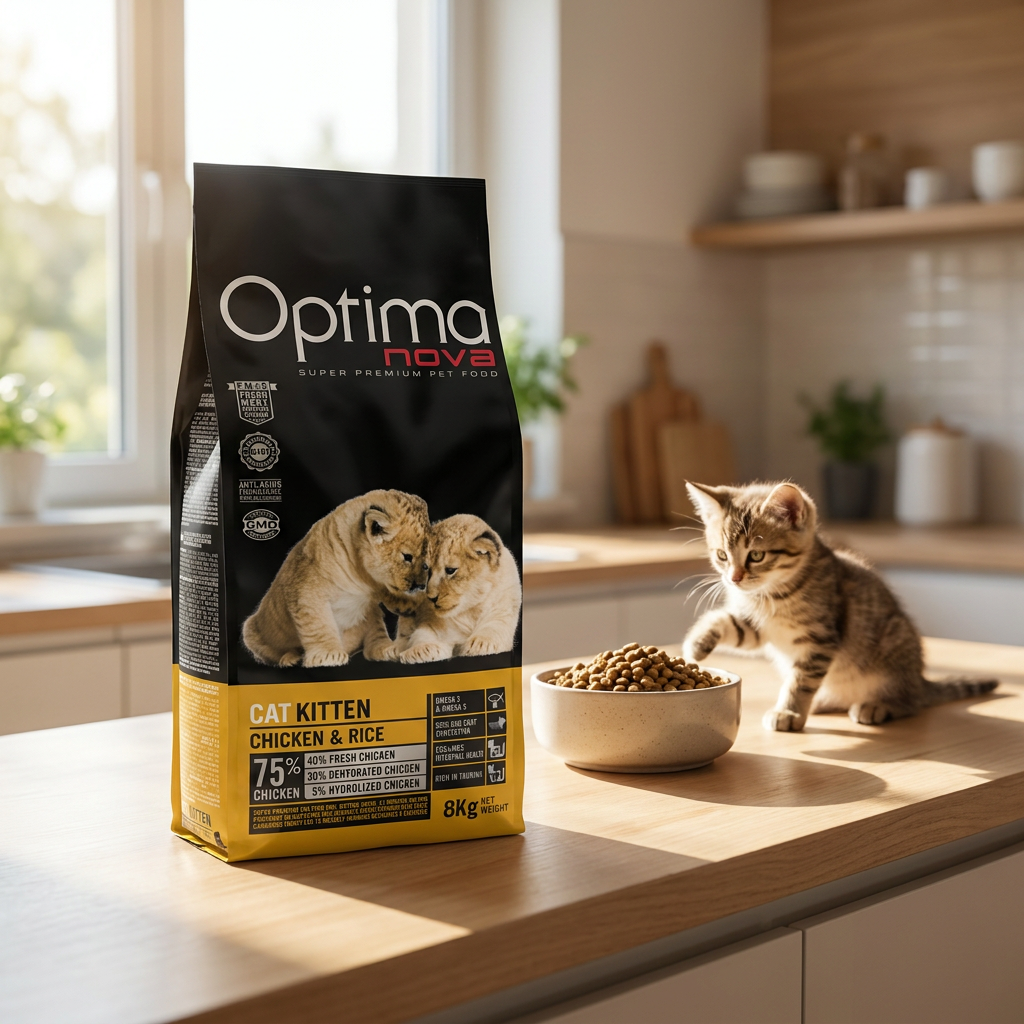 Optimanova sucha karma dla kociąt Kitten kurczak z ryżem – bezzbożowa, monoproteinowa