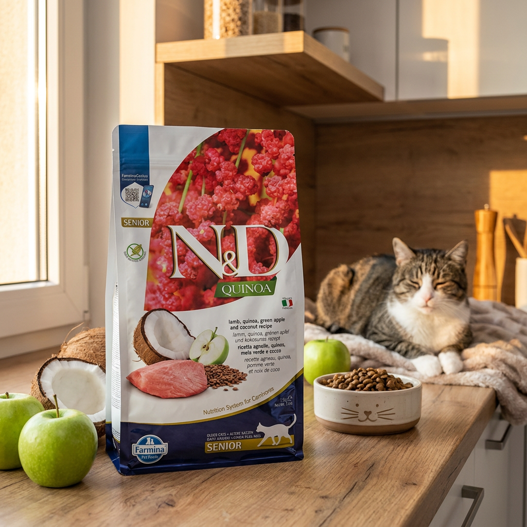 Farmina N&D Quinoa Senior sucha karma dla starszych kotów 300 g – jagnięcina, bezzbożowa
