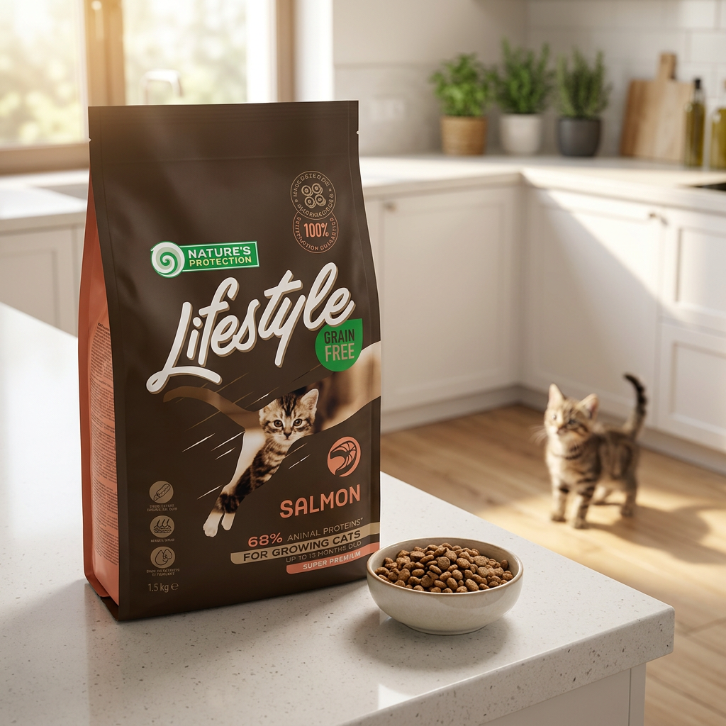 Nature's Protection Lifestyle karma sucha dla kociąt bez zbóż 1,5 kg – łosoś