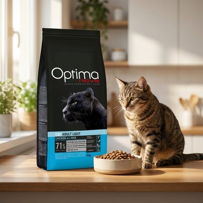 Optimanova Light sucha karma dla kotów z nadwagą, z L-karnityną – kurczak z ryżem