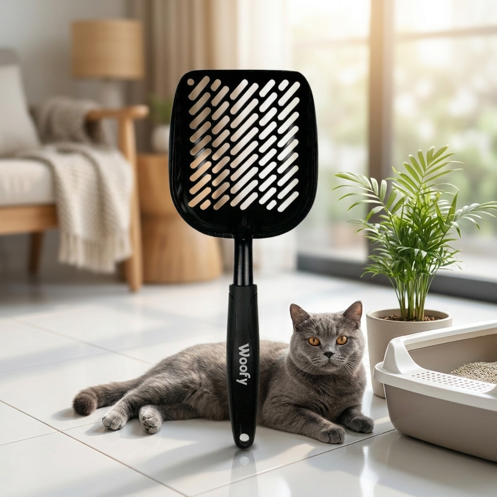 Woofy Metalowa łopatka do kuwety dla kota 35 x 14 cm, duża, do każdego żwirku – czarna