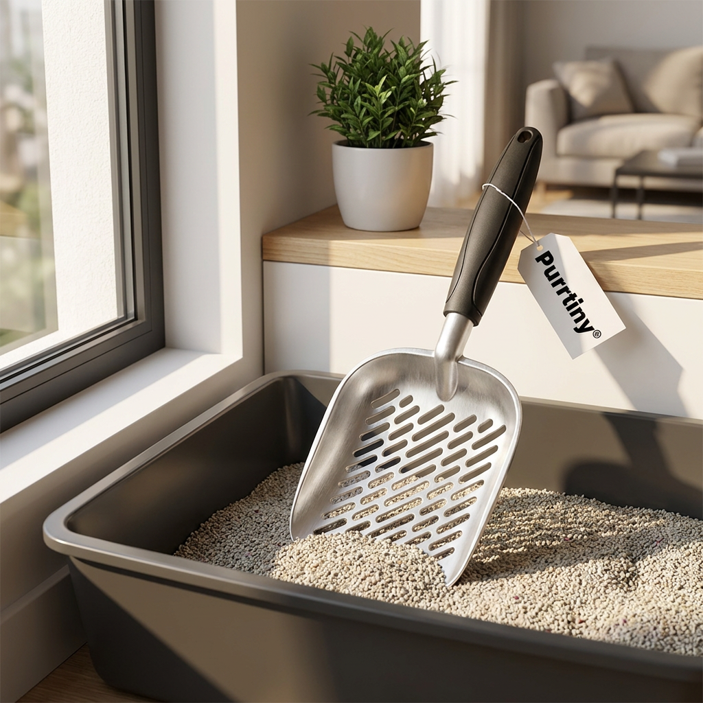Purrtiny Uxxu metalowa łopatka do żwirku dla kota 33 cm ze stopu aluminium – srebrna