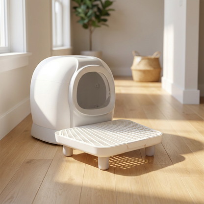 Stopień do kuwety dla kota 38 x 29 cm – schodek i mata na żwirek z tworzywa, biały