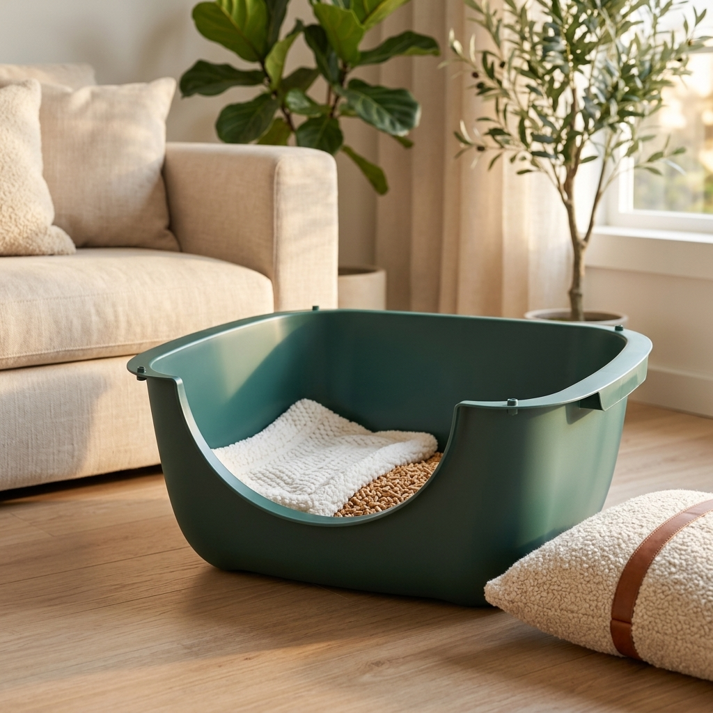 Rotho Kuweta dla kota otwarta 56 x 39 x 19 cm z niskim wejściem, z recyklingu – zielona