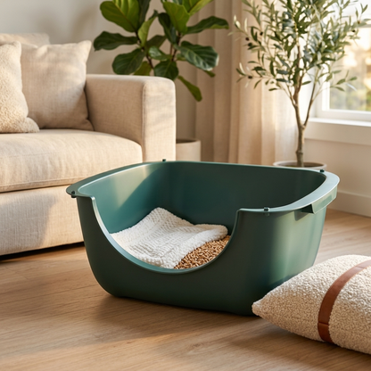 Rotho Kuweta dla kota otwarta 56 x 39 x 19 cm z niskim wejściem, z recyklingu – zielona