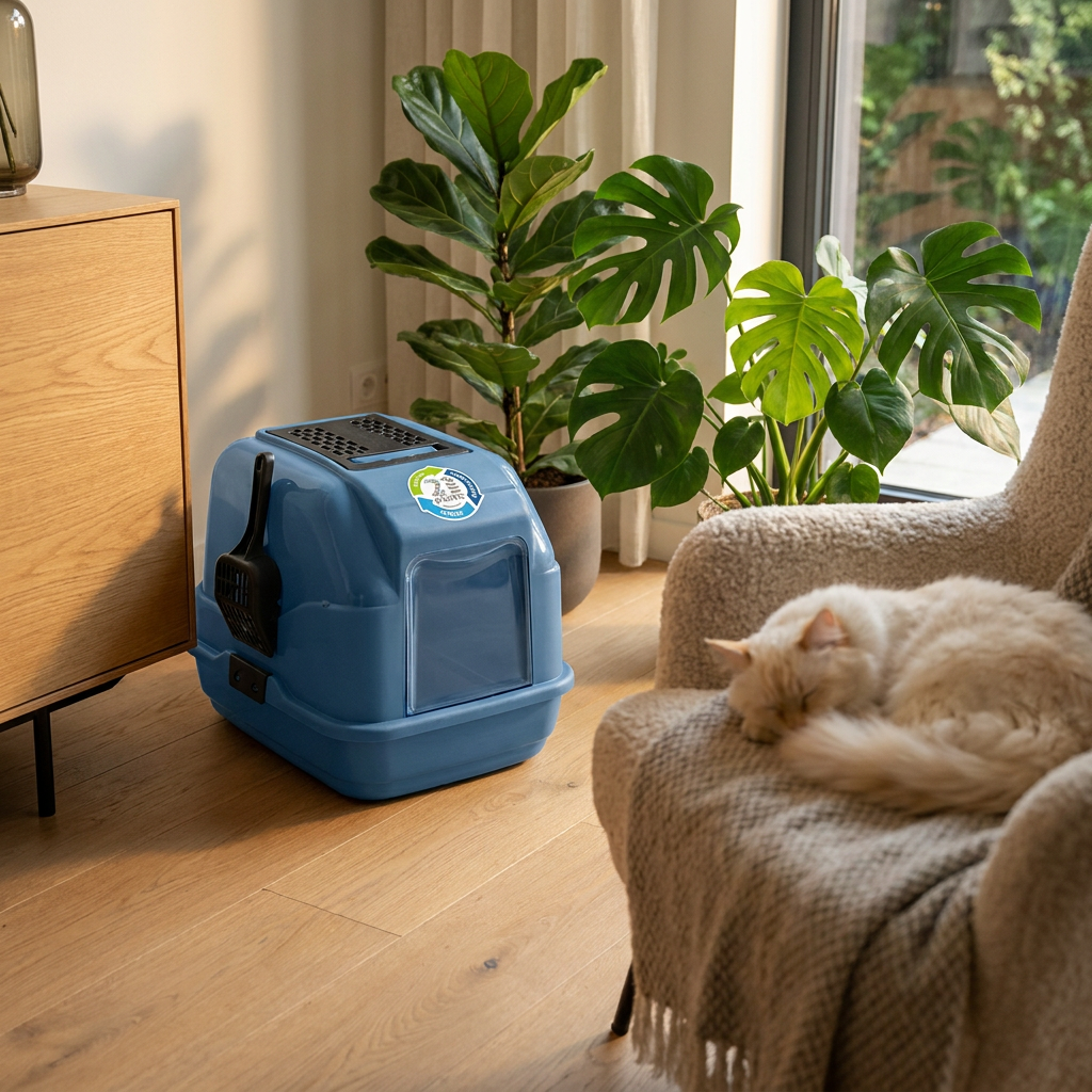 Imac Easy Cat kuweta zamknięta dla kota 50 x 40 x 40 cm z drzwiczkami i filtrem – niebieska