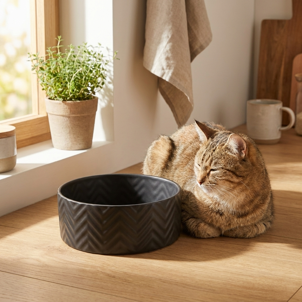 Trixie Ceramiczna miska dla kota 301 ml, średnica 15 cm, stabilna – czarna matowa