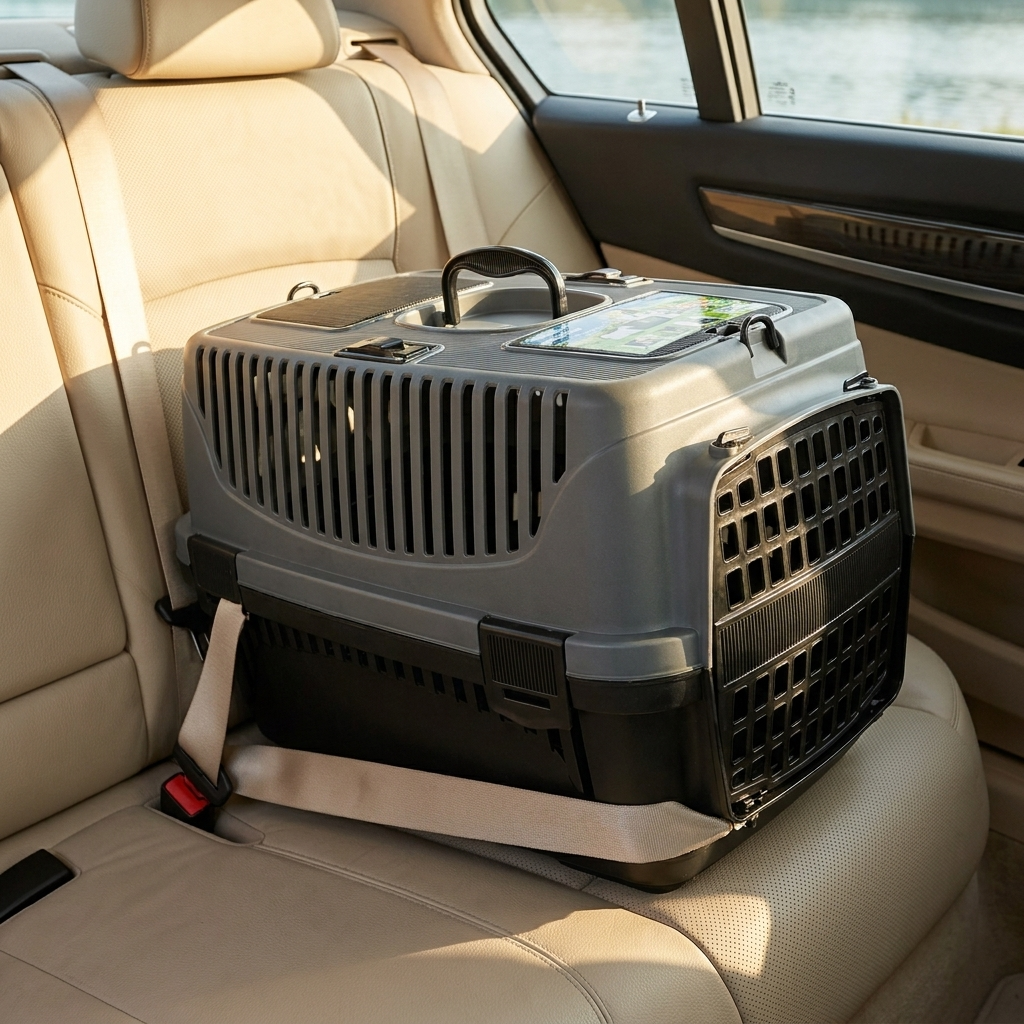 Happet Transporter dla kota i psa Molly M 36,5 × 55 × 33 cm do samochodu – szaro-czarny