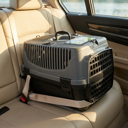 Happet Transporter dla kota i psa Molly M 36,5 × 55 × 33 cm do samochodu – szaro-czarny