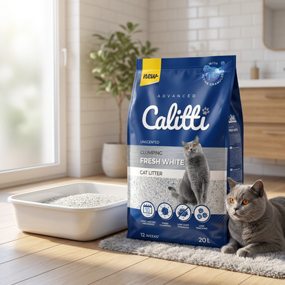 Calitti Fresh White żwirek bentonitowy dla kota 20 l zbrylający, bezzapachowy – biały