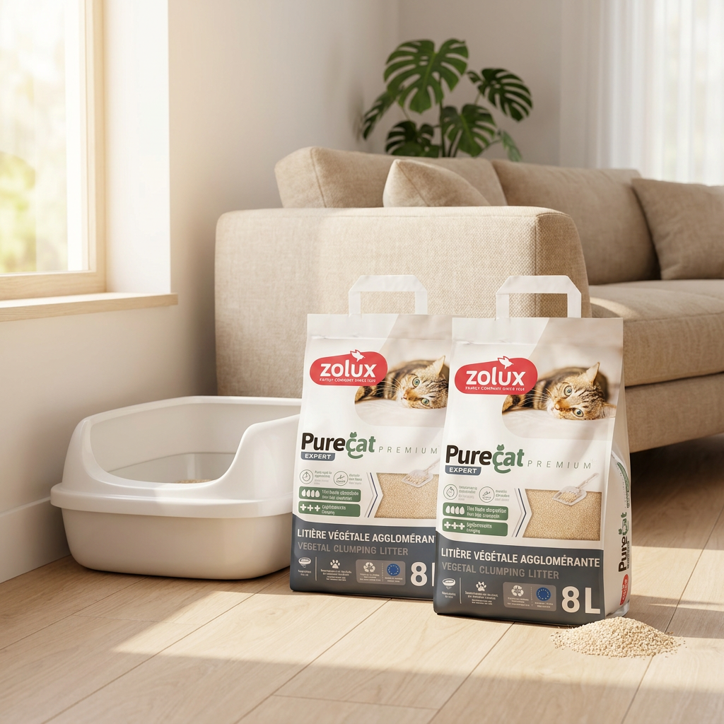 Zolux Purecat Premium żwirek kukurydziany zbrylający dla kota 2 x 8 l – bezpyłowy