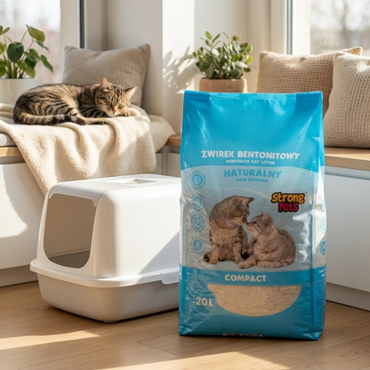Strong Pets Żwirek bentonitowy dla kota 20 l zbrylający, bezzapachowy – naturalny, biały