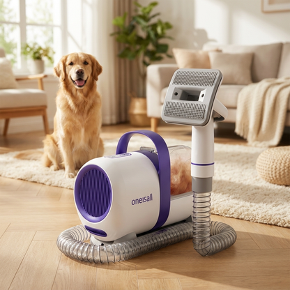 Oneisall Odkurzacz do pielęgnacji sierści psa i kota LM5 300 W – 4 końcówki, zbiornik 1,5 l