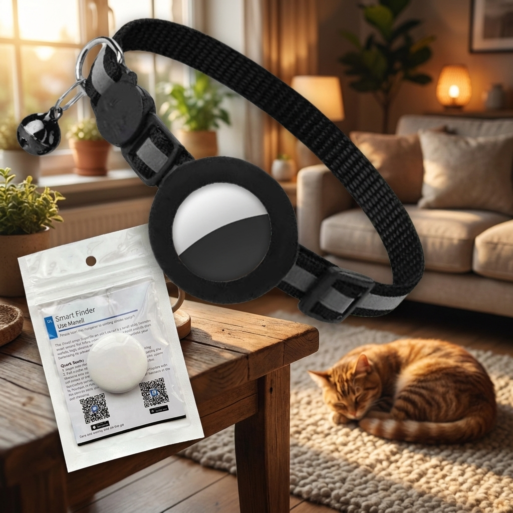 Obroża z lokalizatorem Bluetooth dla kota, bateria CR2032, aplikacja iOS/Android – czarna